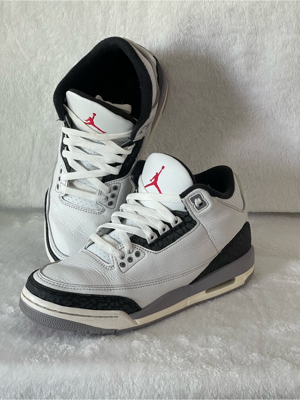 Nike Air Jordan 3 Retro sneakers Cement Grey leather elephant  Sz 6.5 Y